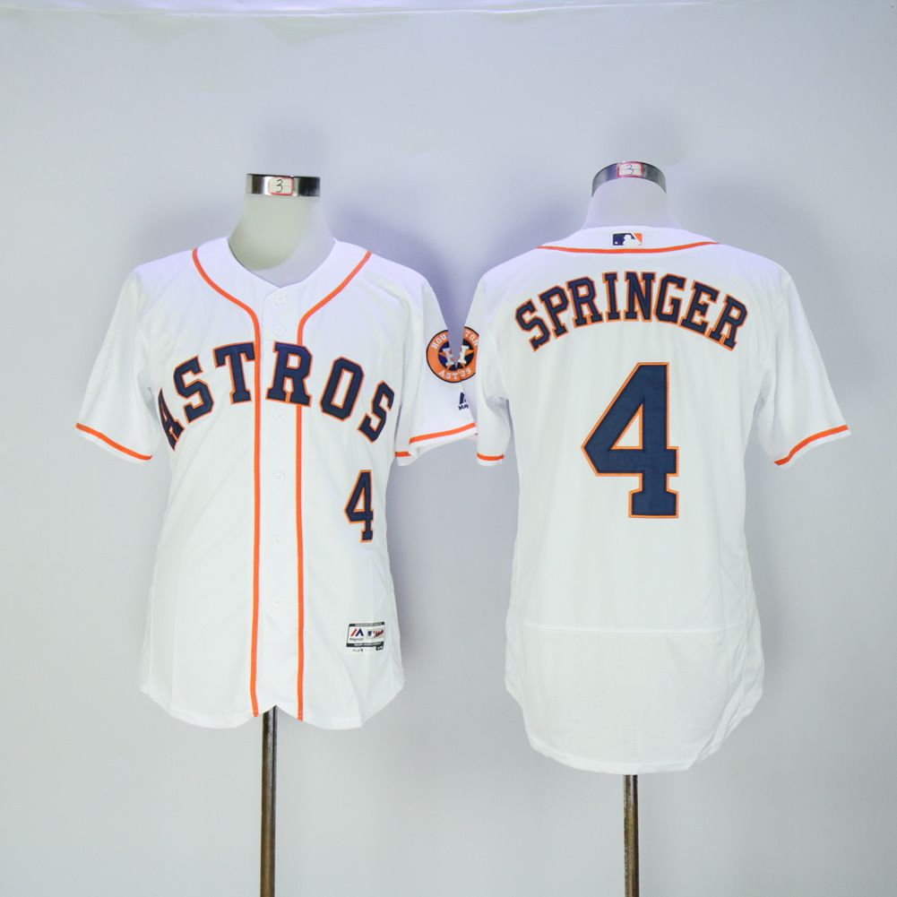 Men Houston Astros 4 Springer White MLB Jerseys